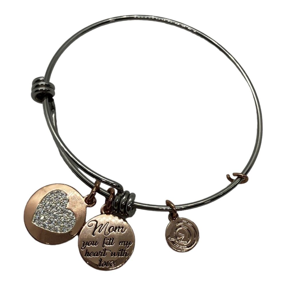 Kohls Love This Life‎ Mom You Fill My Heart With Love Bangle Bracelet 8.25" F3BD